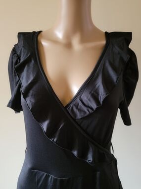 Black Ruffle Wrap-Style Dress